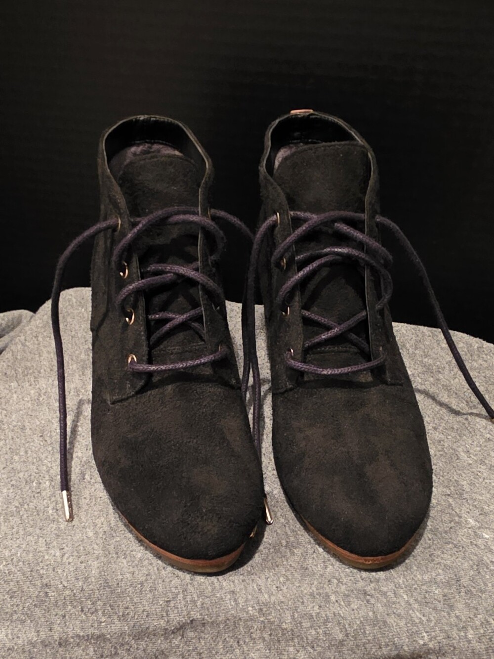 Dr. Scholl's Black Suede Lace-Up Ankle Booties with Brown Trim